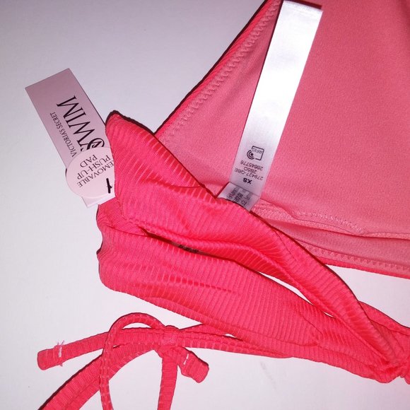 Victoria Secret Swim Bikini XS Top & Bottom Push Up Coral Orange Triangle Ribbed - Picture 9 of 12